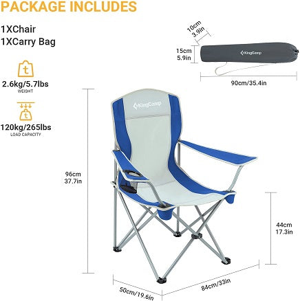KingCamp KC3818 Classic Arms Folding Camping Chair With Mesh Cup Holder