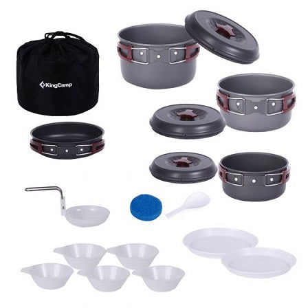 KingCamp KP3912 Hard-Anodized Aluminum Foldable Camping Cookware Set 17PCS