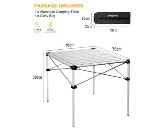 KINGCAMP KC3961 FOLDING TABLE ALUMINUM ROLL UP TOP COLLAPSIBLE