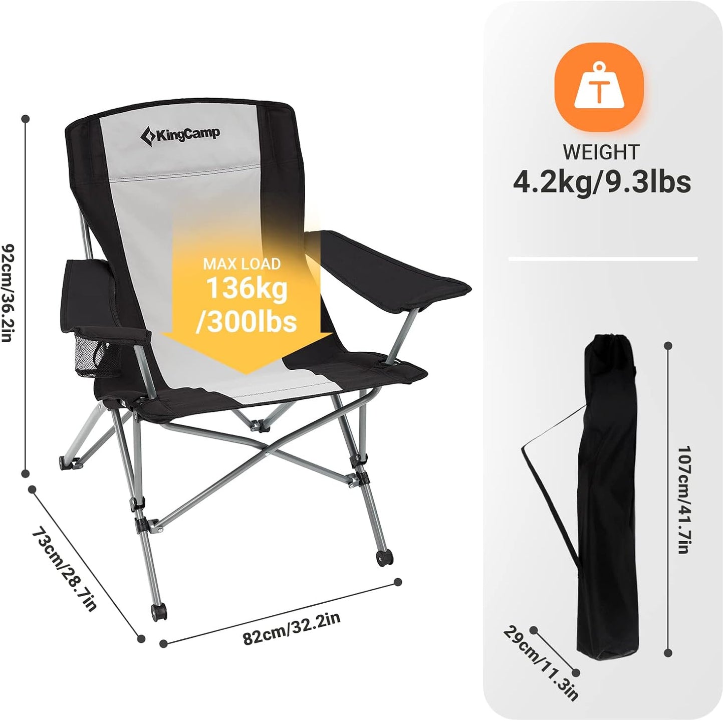 Kingcamp KC3849 Comfort Arm Chair Black Grey