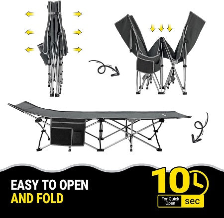 KINGCAMP KC2026 OAK C10 COT OVERSIZED HEAVY DUTY BLACK GREY